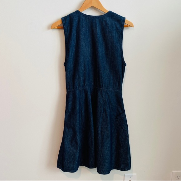 Cheap Monday Dark Denim Blue Jean Deep V Wrap Skirt Dress Size Small - Picture 6 of 8